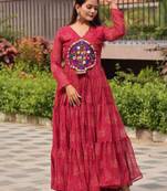 Maroon festive wear designer faux georgette gamathi work with real mirror work readymade suit