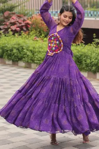 Purple festive wear designer faux georgette gamathi work with real mirror work readymade suit