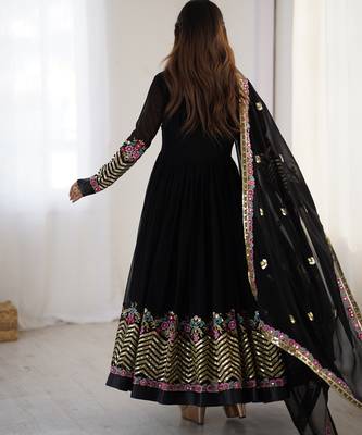 Black festive wear designer heavy georgette heavy multi thread embroidery sequence work readymade suit 4