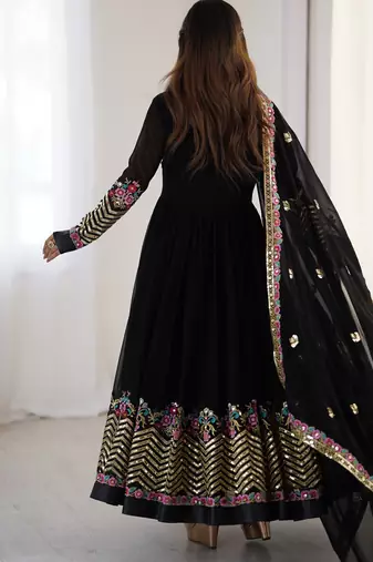 Black festive wear designer heavy georgette heavy multi thread embroidery sequence work readymade suit
