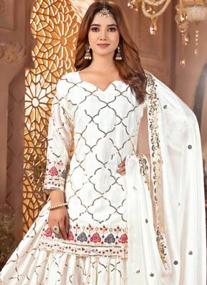 White festive wear designer heavy chinnon silk  readymade suit 3