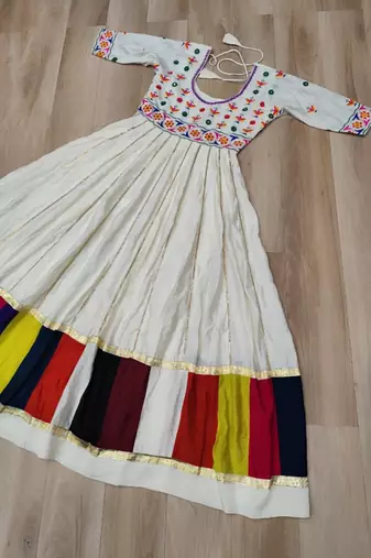 White festive wear designer roman silk thread work & gota lace embellished work readymade suit