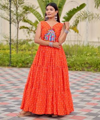Orange festive wear designer faux georgette embroidery thread work with real mirror work readymade suit 2