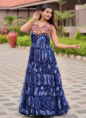 Blue festive wear designer faux georgette gamathi work with real mirror with original codi lece readymade suit 2