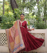 Maroon festive wear designer roman mirror lace & dori jal lace work readymade suit