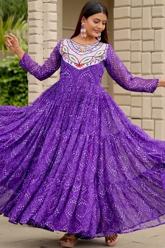 Purple festive wear designer faux georgette embroidery thread work with real mirror work readymade suit