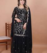 Black festive wear designer fox georgette sequence embroidery work readymade suit