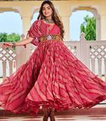 Pink festive wear designer bandhni print in faux georgette gamathi work with real mirror work readymade suit