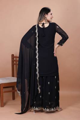 Black festive wear designer fox georgette sequence embroidery work readymade suit 3