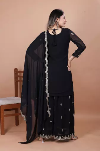 Black festive wear designer fox georgette sequence embroidery work readymade suit