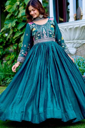 Maroon festive wear designer fendy silk heavy cording sequence & thread embroidery work readymade suit