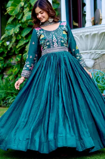 Maroon festive wear designer fendy silk heavy cording sequence & thread embroidery work readymade suit