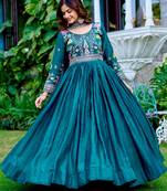 Maroon festive wear designer fendy silk heavy cording sequence & thread embroidery work readymade suit