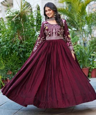Teal festive wear designer fendy silk heavy cording sequence & thread embroidery work readymade suit 1