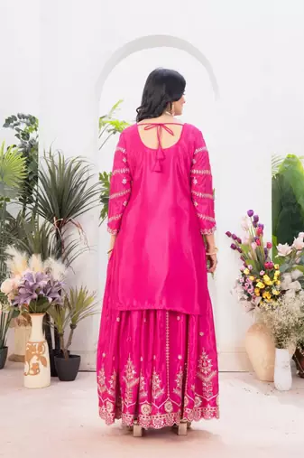Pink festive wear designer pure heavy chinnon silk  readymade suit