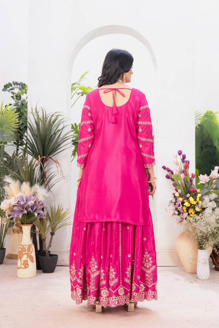Pink festive wear designer pure heavy chinnon silk  readymade suit