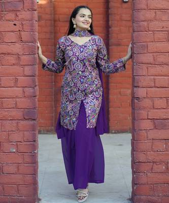 Multi festive wear designer tapeta silk sequence embroidery work and real mirror work  readymade suit 2