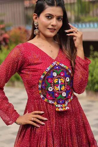 Maroon festive wear designer faux georgette gamathi work with real mirror work readymade suit