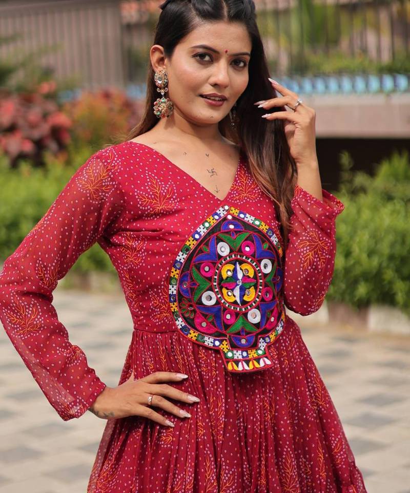 Maroon festive wear designer faux georgette gamathi work with real mirror work readymade suit