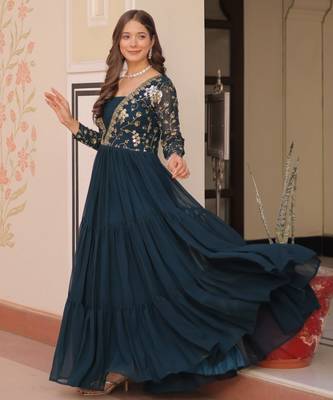 Rama festive wear designer faux blooming georgette sequins & zari embroidered work readymade suit 3