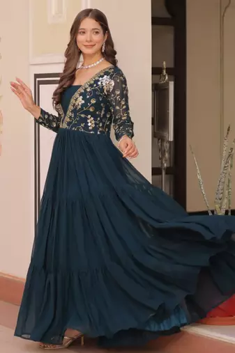 Rama festive wear designer faux blooming georgette sequins & zari embroidered work readymade suit