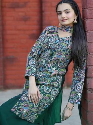 Multi festive wear designer tapeta silk sequence embroidery work and real mirror work  readymade suit 2