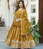 Yellow festive wear designer star georgette heavy 7mm sequence embroidery work readymade suit