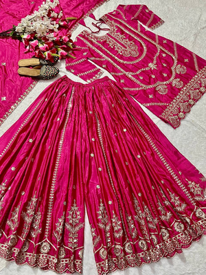 Pink festive wear designer pure heavy chinnon silk  readymade suit 4