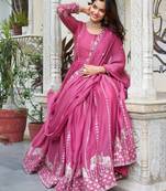 Pink festive wear designer star georgette heavy 7mm sequence embroidery work readymade suit