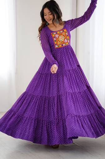 Purple festive wear designer heavy pure soft fox georgette  readymade suit