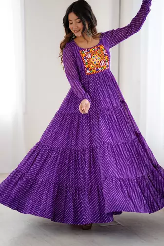 Purple festive wear designer heavy pure soft fox georgette  readymade suit