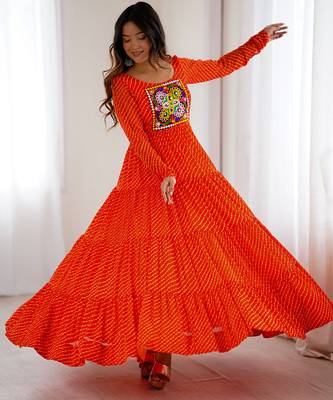 Orange festive wear designer heavy pure soft fox georgette  readymade suit 1