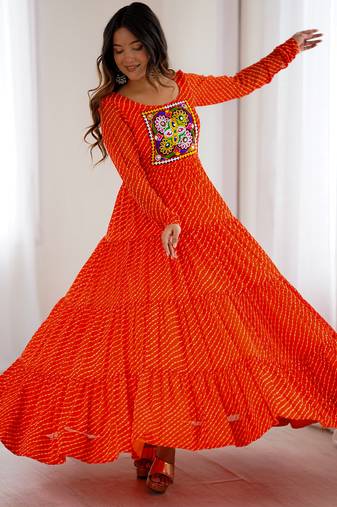 Orange festive wear designer heavy pure soft fox georgette  readymade suit