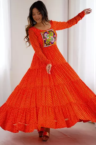 Orange festive wear designer heavy pure soft fox georgette  readymade suit