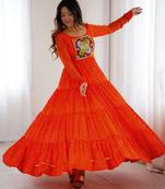 Orange festive wear designer heavy pure soft fox georgette  readymade suit