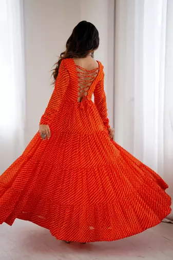 Orange festive wear designer heavy pure soft fox georgette  readymade suit