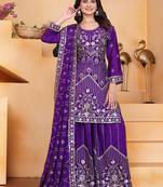 Purple festive wear designer chinon silk sequence embroidery work readymade suit