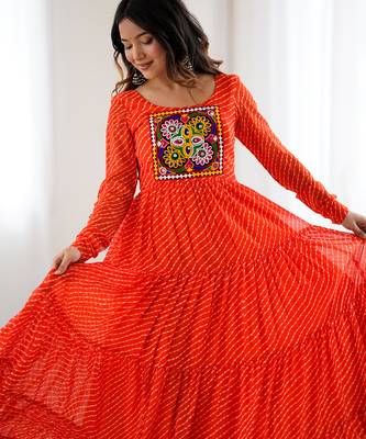 Orange festive wear designer heavy pure soft fox georgette  readymade suit 3