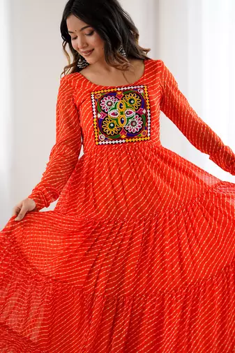 Orange festive wear designer heavy pure soft fox georgette  readymade suit