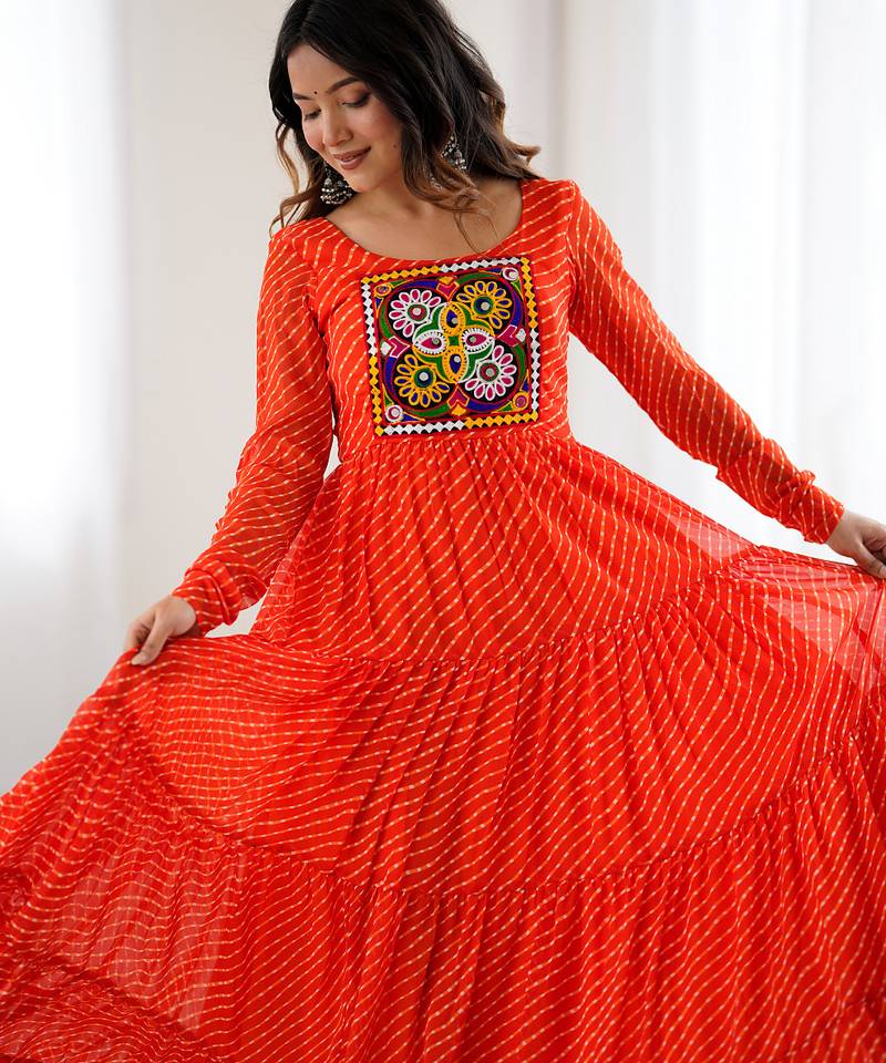 Orange festive wear designer heavy pure soft fox georgette  readymade suit