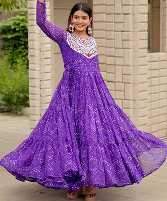 Purple festive wear designer faux georgette embroidery thread work with real mirror work readymade suit 3