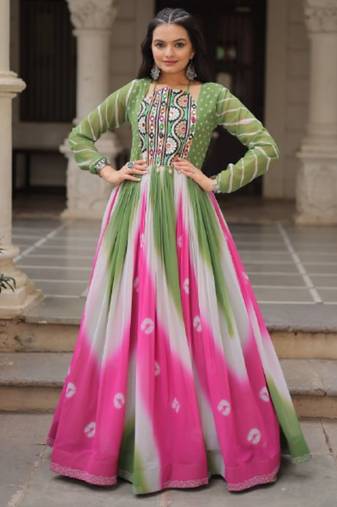 Multi festive wear designer faux georgette bandhej  embroidery mirror work readymade suit