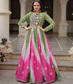 Multi festive wear designer faux georgette bandhej  embroidery mirror work readymade suit
