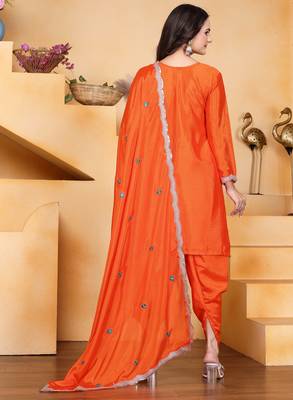Orange festive wear designer chinon coding sequence embroidery work readymade suit 2