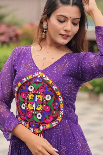 Purple festive wear designer faux georgette gamathi work with real mirror work readymade suit