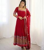 Red festive wear designer heavy georgette heavy multi thread 5mm embroidery sequence work readymade suit