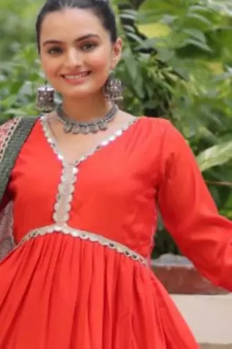 Orange festive wear designer roman mirror lace & dori jal lace work readymade suit