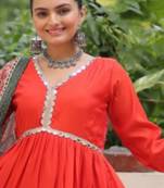 Orange festive wear designer roman mirror lace & dori jal lace work readymade suit