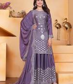 Purple festive wear designer chinon sequence embroidery work readymade suit