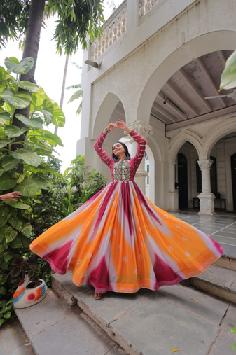 Multi festive wear designer faux georgette bandhej  embroidery mirror work readymade suit